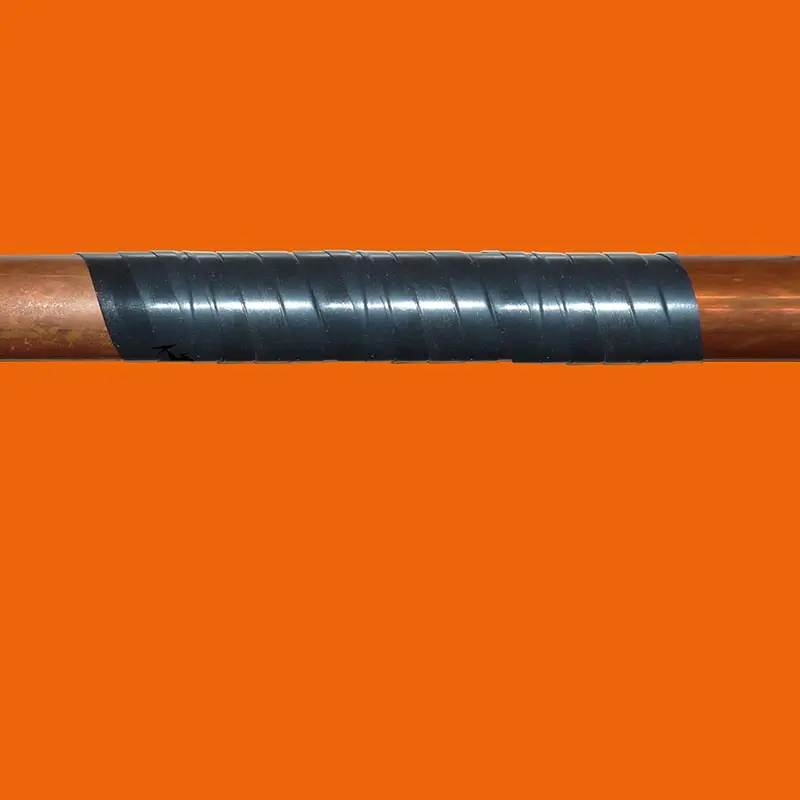 black antileak tape silicone on copper pipe on orange background
