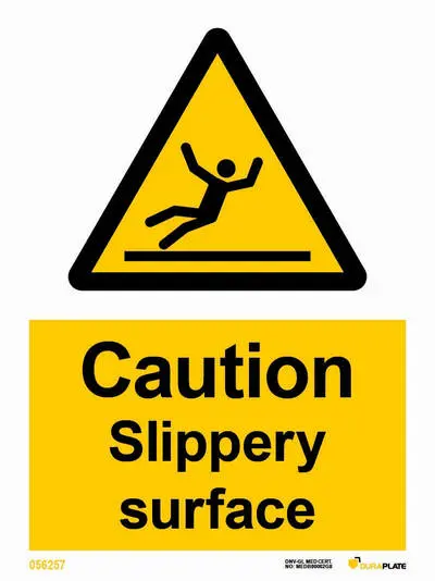 Warning sign with notice caution slippery surface