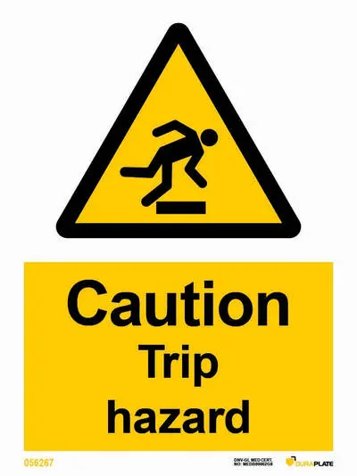 Warning sign with notice caution trip hazard