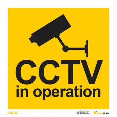 Yellow information sign CCTV in operation