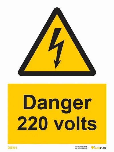 Warning sign with notice danger 220 volts