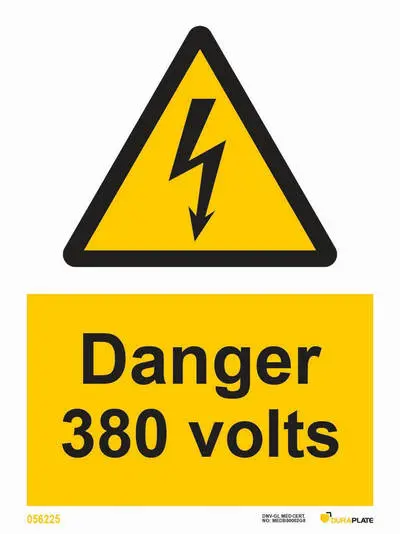 Warning sign with notice danger 380 volts