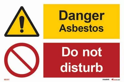 Warning and prohibition signs with notice danger asbestos, do not disturb