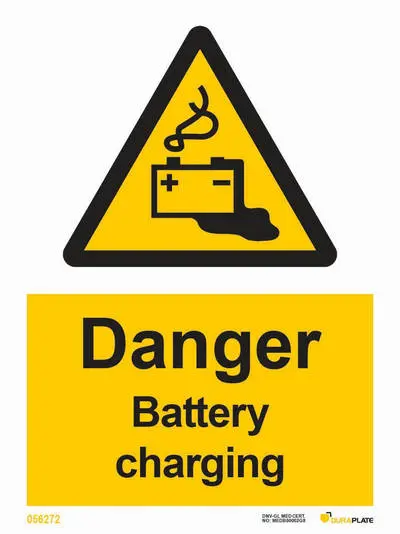 Warning sign with notice danger battery charging