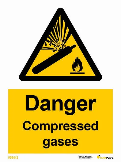 Danger sign with notice compressed gases