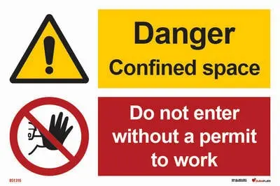 Warning and prohibition signs with notice danger confined space, do not enter without a permit to work