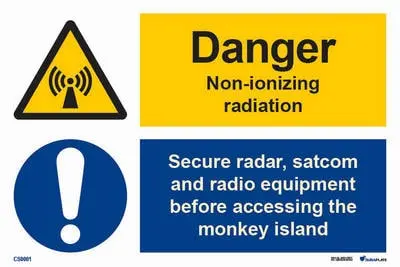 Warning and mandatory signs with notice danger non-ionizing radiation secure radar