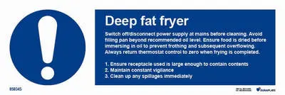 Mandatory sign with notice deep fat fryer safety instructions