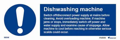 Mandatory sign with notice dishwashing machine safety instructions
