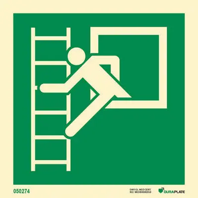 Means of escape sign emergency window with escape ladder