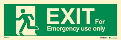 Means of escape sign exit for emergency use only with running man on left