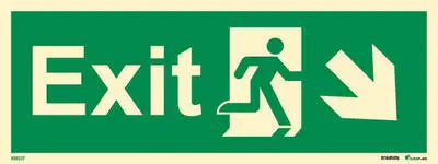 Means of escape sign exit with running man and arrow down right