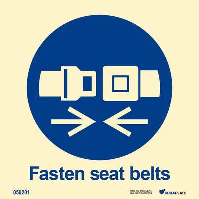 Mandatory sign with notice fasten safety belts