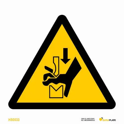 Warning sign hand crushing between press brake tool