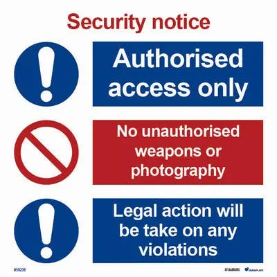 Prohibition and mandatory signs - ISPS security notice