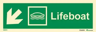 Lifesaving Sign lifeboat with arrow diagonally down left