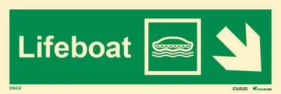 Lifesaving Sign lifeboat with arrow diagonally down right