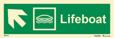 Lifesaving Sign lifeboat with arrow diagonally up left
