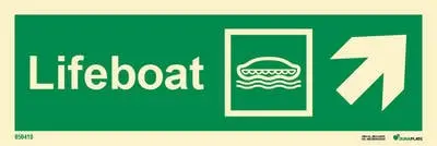 Lifesaving Sign lifeboat with arrow diagonally up right