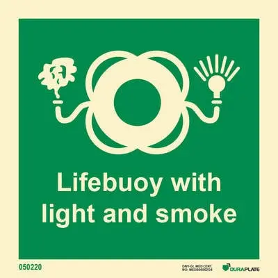 Lifesaving Sign lifebuoy with light and smoke