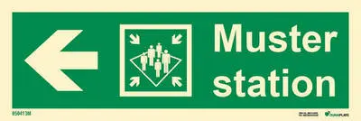 Means of escape sign muster station with arrow left