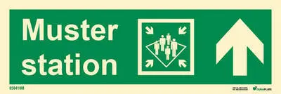 Means of escape sign muster station with arrow up