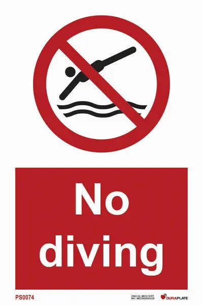 Prohibition sign with notice no diving