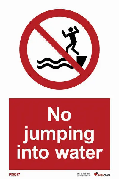 Prohibition sign with notice no jumping into water