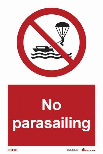 Prohibition sign with notice no parasailing