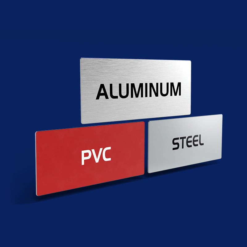 several pieces of different material identification plates for pipelines