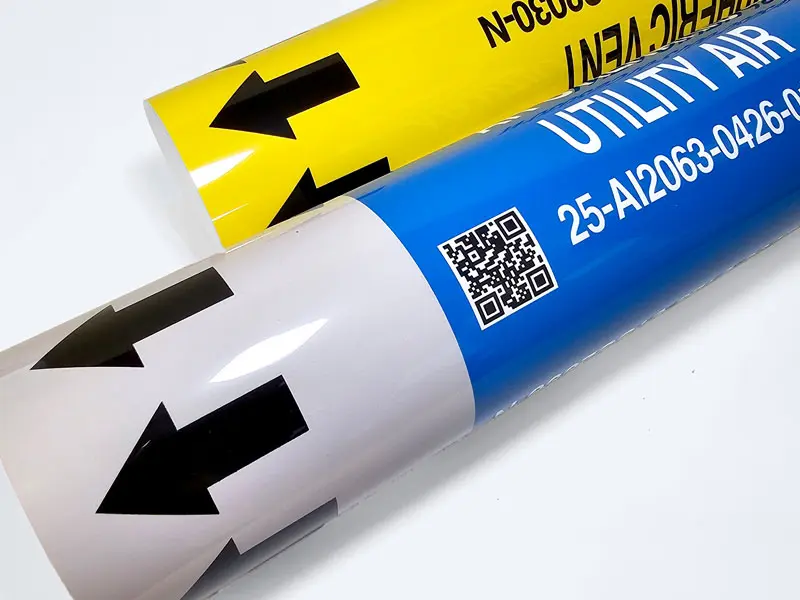 colour pipe marker with signs and qr code