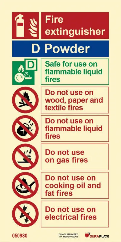 Fire fighting equipment sign powder D fire extinguisher