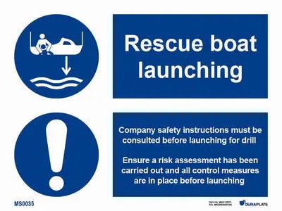Mandatory sign with notice rescue boat launching procedure