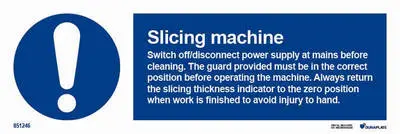Mandatory sign with notice slicing machine safety instructions