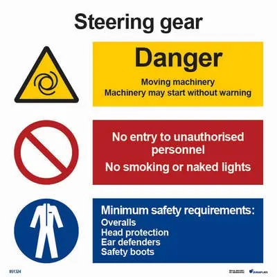 Prohibition mandatory and warning signs steering gear