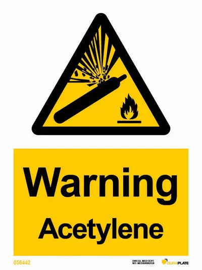 Warning acetylene sign with notice