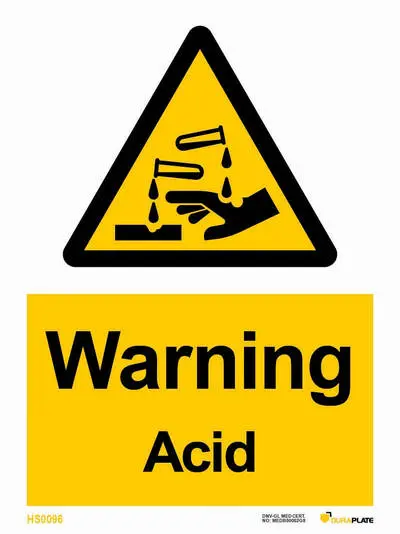 Warning acid sign with notice