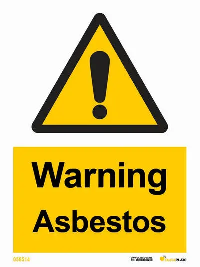 Warning sign with notice asbestos