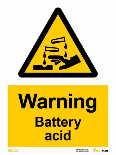 Warning sign with notice battery acid