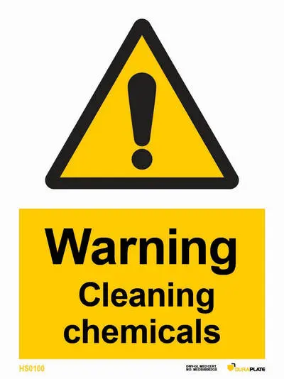 Warning cleaning chemicals sign and notice