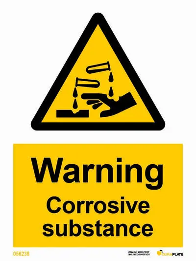 Warning sign with notice warning corrosive substance