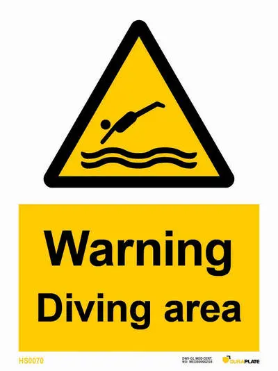Warning diving area sign with notice