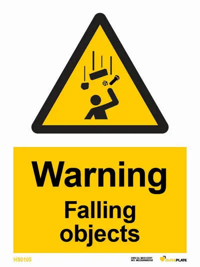 Warning falling objects sign and notice