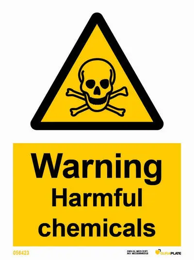 Warning sign with notice harmful chemicals