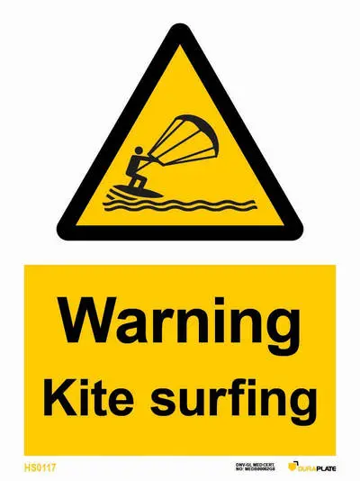 Warning kite surfing sign with notice