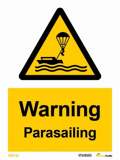Warning sign with notice warning parasailing