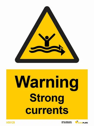 Warning sign with notice strong currents