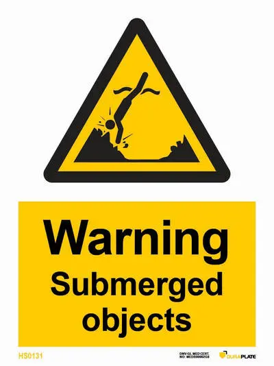 Warning sign with notice submerged objects