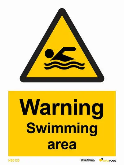 Warning sign with notice swimming area