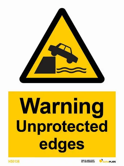 Warning sign with notice unprotected edges